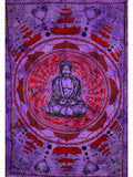 Purple Buddha In Dharma Chakra Mudra On A Lotus Flower Tapestry