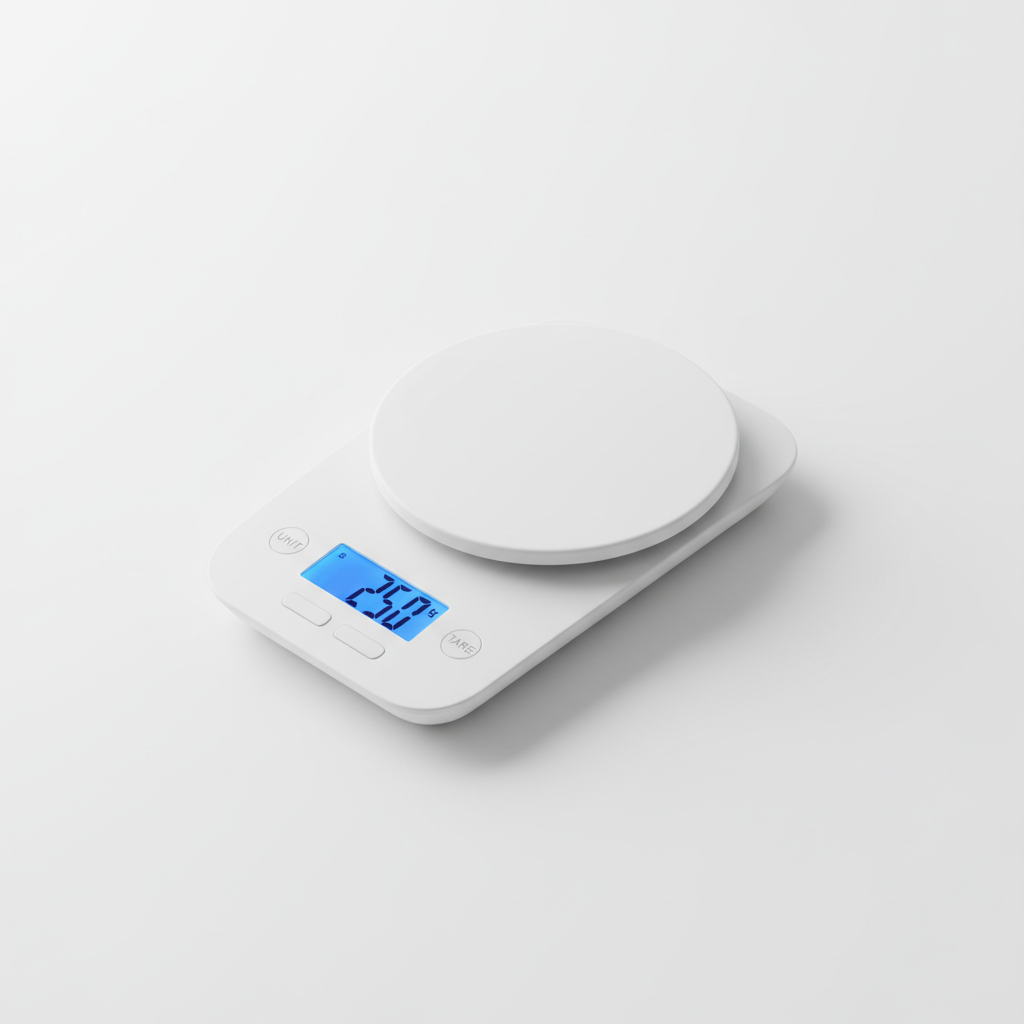Bilancia da cucina digitale slim bianca su sfondo bianco