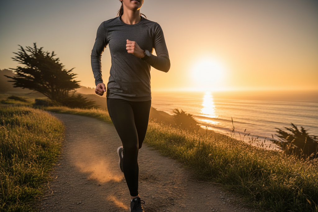 Atleta in corsa con smartwatch fitness