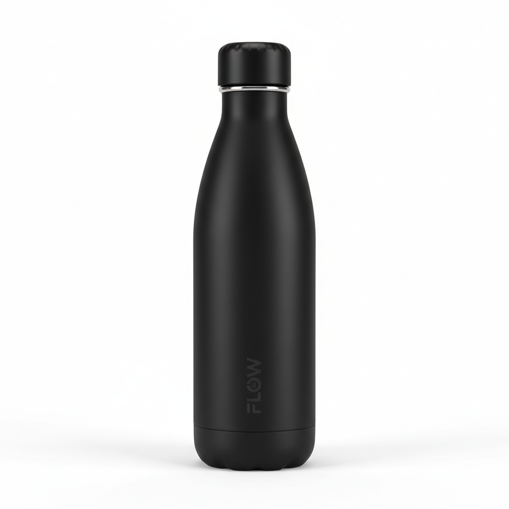 Borraccia termica 750ml nera matte su sfondo bianco