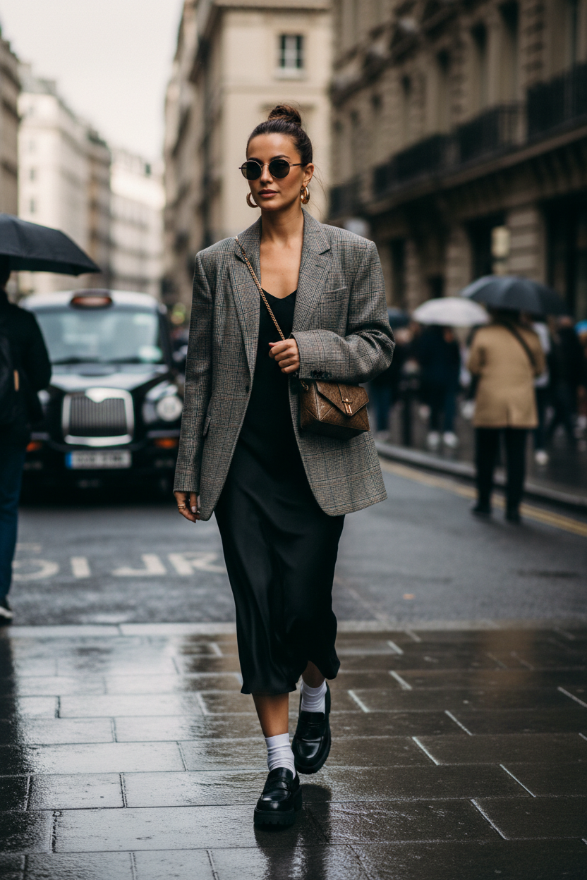Donna elegante con borsa crossbody in città