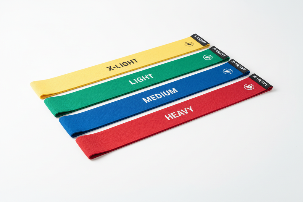 Set 5 fasce elastiche colorate su sfondo bianco