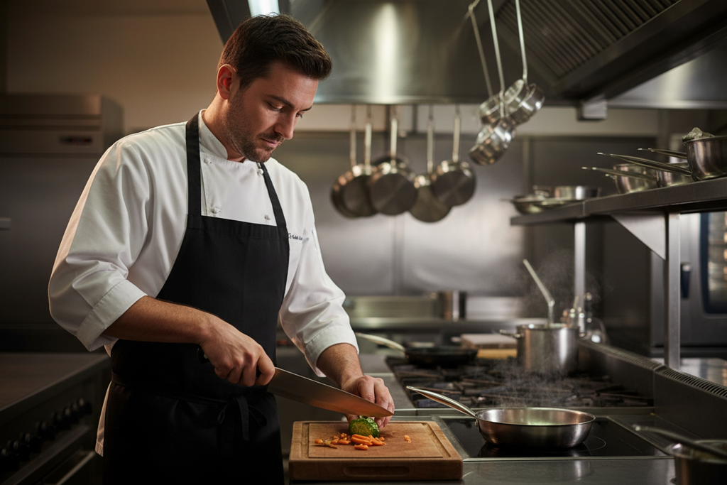Chef professionista con coltello da cucina